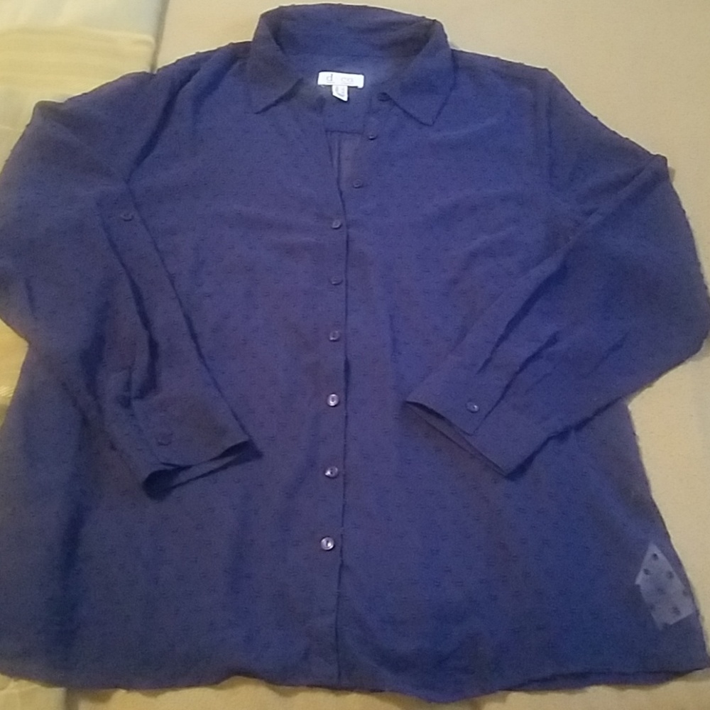 Sheer navy blue blouse, button up size L